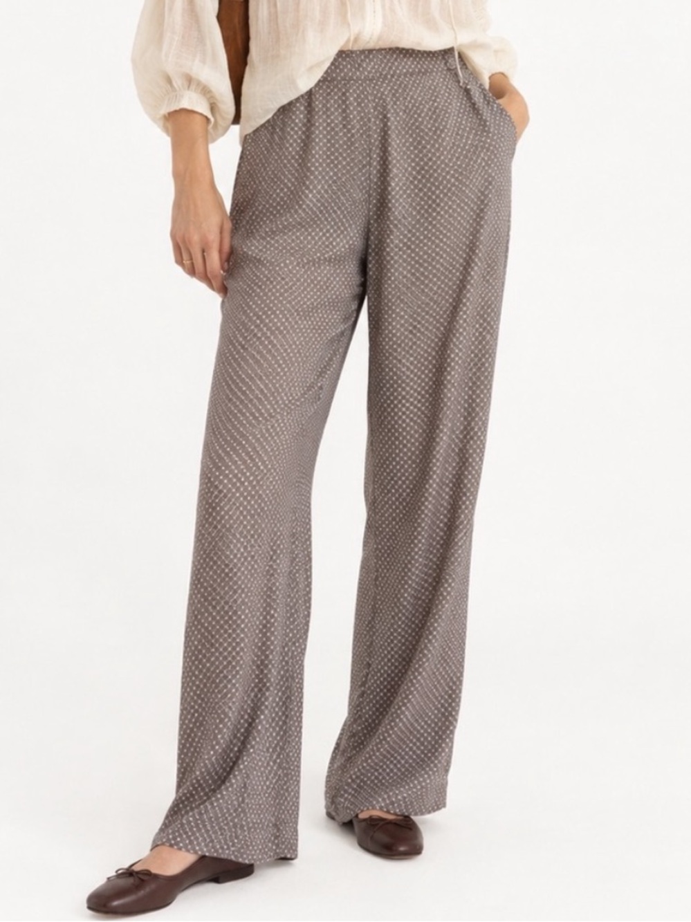 Pure Collection Silk Wide Leg dress Pants Size 10 geometric tan patterned boho